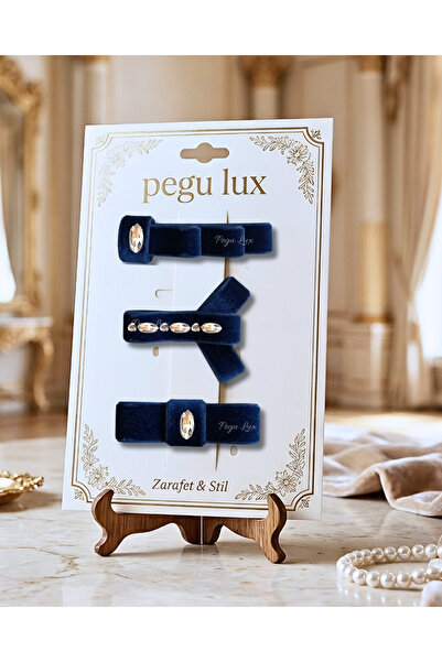 pegu baby collection Set de 3 agrafe de păr din catifea bleumarin, cu panglic...