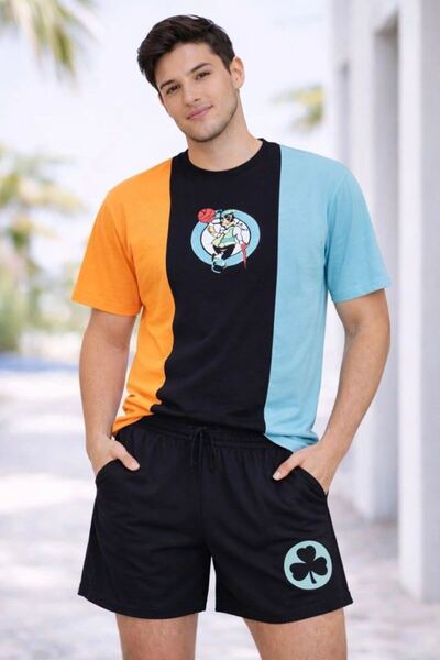 Generic Brand Men's Embroidered T-Shirt and Shorts Two-Piece Set Oversized Su...