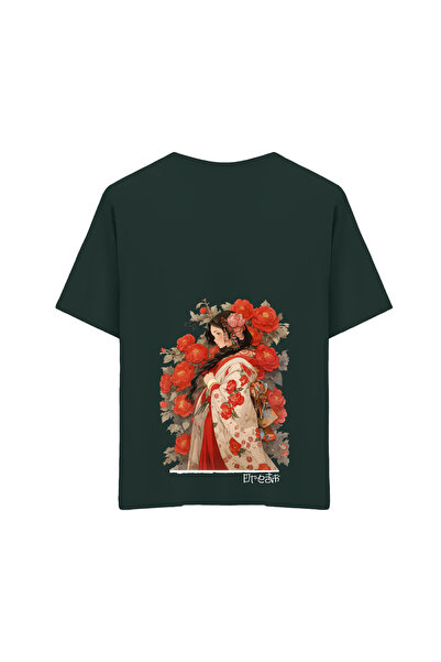 Bocamar Oversize Unisex Bisiklet Yaka T-Shirt Yeşil XL