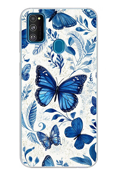 TechTree Samsung Galaxy M30S/M21 Uyumlu Mavi Kelebekler Baskılı Silikon Kılıf