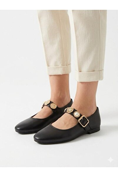 Lütfi Women's Black Soft Sole Stylish Comfortable Daily Ballerina Shoes