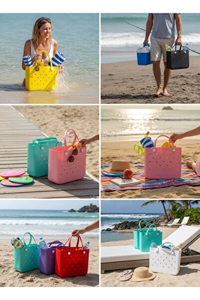 HOLLYHOME Silikon Plaj Çantası Omuz Çantası Büyük Boy 29(h)x34x13cm BEYAZ