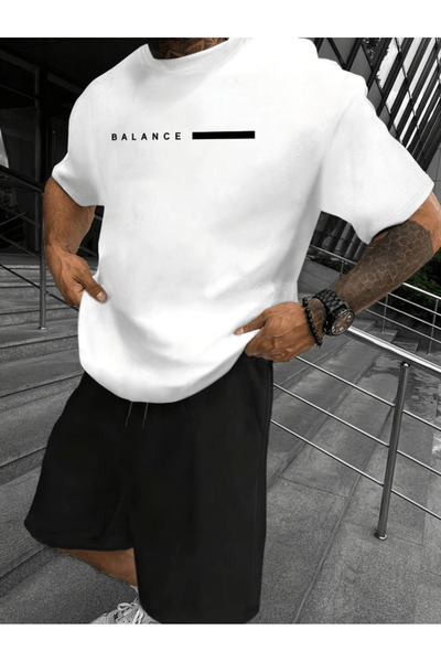 one button Set de tricou și pantaloni scurți pentru bărbați, negru, cu imprim...