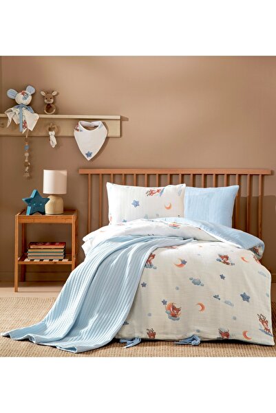 Özdilek 10 Piece Muslin Baby Set (with Bib)-Deer A.Blue