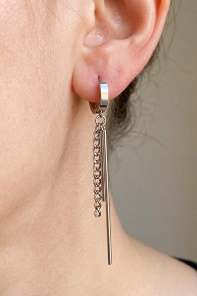 Lynare Perforated Bar and Chain Model Tassel Earrings Men's Unisex 316L Steel...