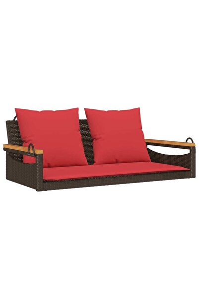 vidaxl Rocking bench with cushions, brown, 109x62x40 cm, polyrattan
