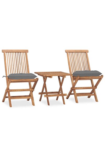 vidaxl Set mobilier exterior pliabil cu perne, 3 piese, lemn masiv tec