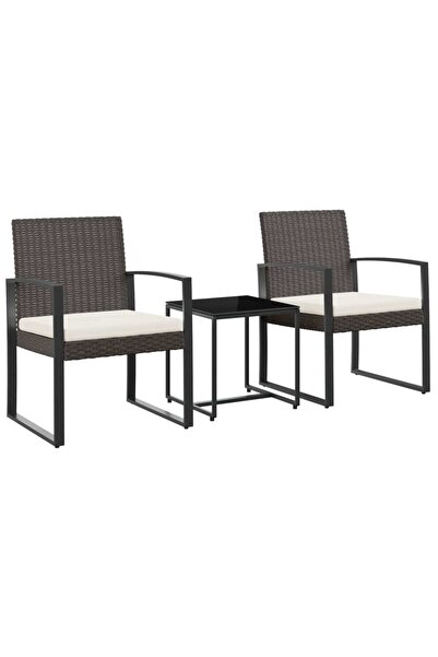 vidaxl Set mobilier de grădină cu perne, 3 piese, maro, PP ratan