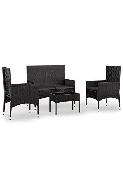 vidaxl Set mobilier relaxare grădină 4 piese cu perne poliratan negru