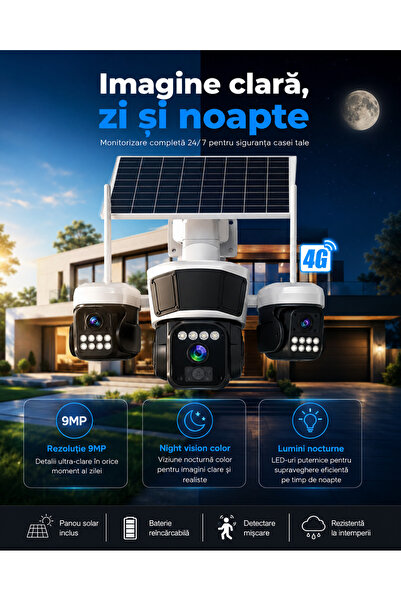 OEM Camera de supraveghere 3in1 cu panou solar, conexiune SIM 4G, 9MP EXTRATE...