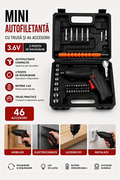 OEM HomeRoy – Mini Autofiletantă cu Trusă și 46 Accesorii, 3.6V, 2 Poziții de...