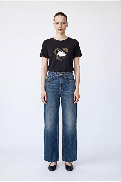Sementa T-shirt sa okruglim izrezom i printom - crna