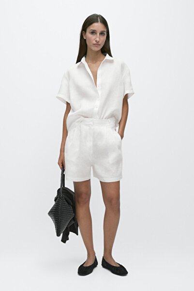 Massimo Dutti Uzun pensli %100 keten bermuda şort