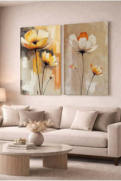 Zevahir Mobilya Dekorasyon Set de 2 tablouri decorative din sticlă, cu flori ...