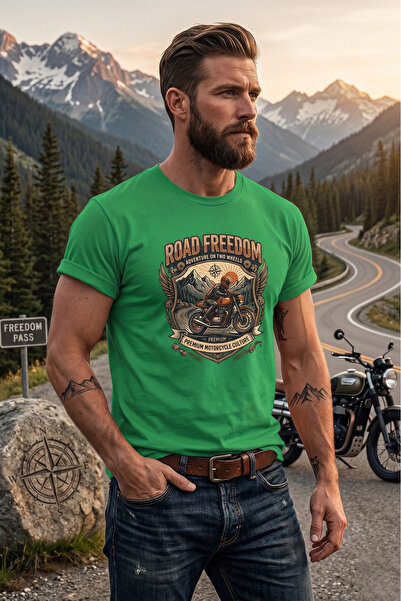 WİDİ Tricou pentru bărbați cu imprimeu Road Freedom Motorcycle, design retro ...
