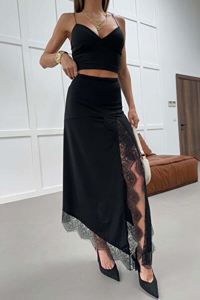 mylove Lace Slit Skirt Black
