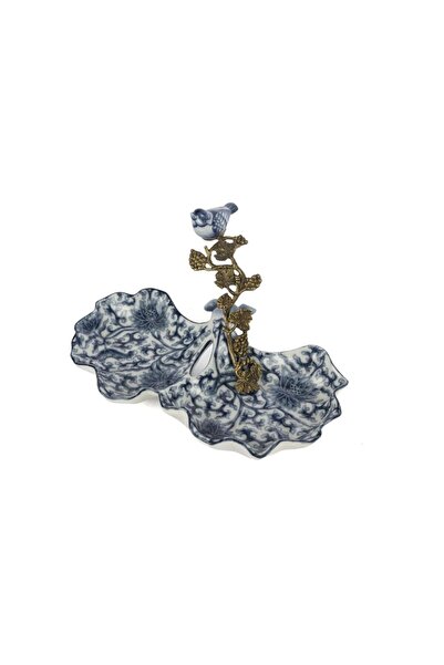 Mikasa Moor Blue Leaf Plate with Bird Figure 23X15Cm