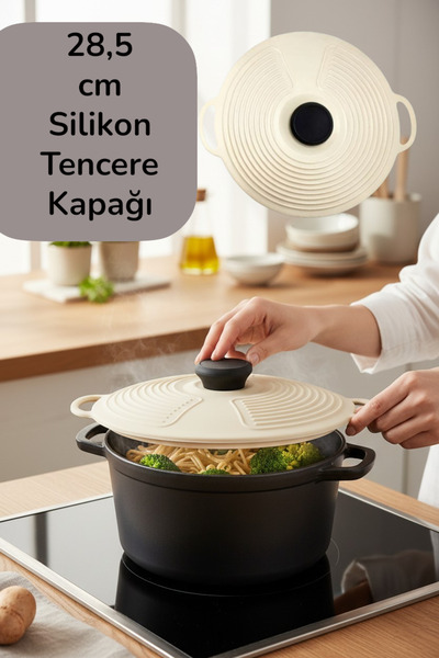 Multiamo Isıya Dayanıklı Silikon Tencere Tava Kapağı 28,5 cm Vakumlu Hava ve ...