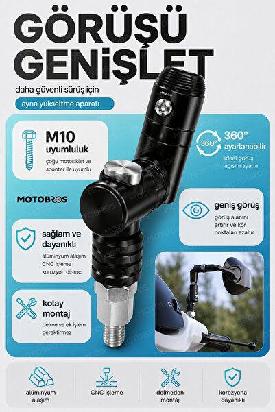 Motobros Motosiklet Ayna Genişletme Ayna Yükseltici Motor Ayna Genişletme 10 ...