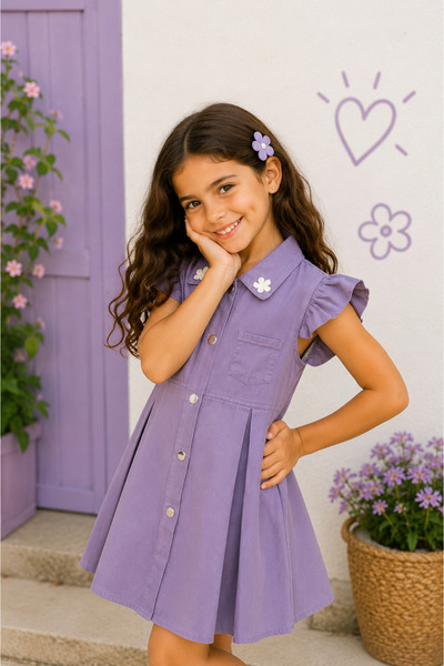 tinytrends Rochie din denim elegantă, colorată, 100% bumbac, pentru fete