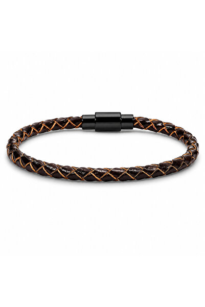 Basic Outfitters Brățară Masculină din Piele Naturală și Inox – Cadou pentru ...