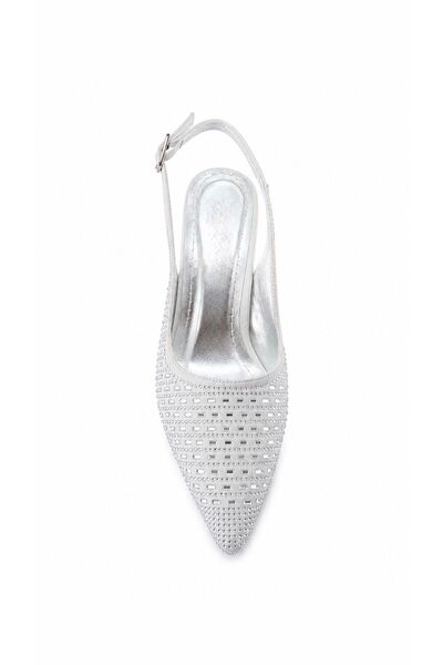 cevaplus Stiletto Women's Silver Stone Pointed Toe Heeled Shoes