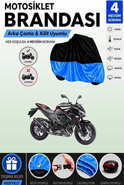 Cemku Double Black Top - Blue Bottom, Rear Bag Compatible Kawasaki Z 800 Moto...
