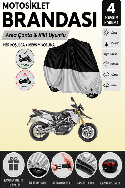 Cemku Double Black Top - Gray Bottom, Rear Bag Compatible Aprilia Dorsoduro M...
