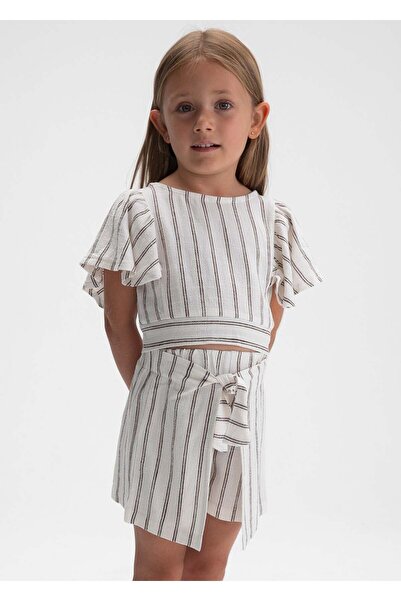 MAYORAL Girl's Linen Shorts Set Cream