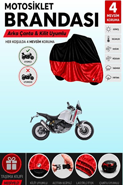 Cemku Double Black Top - Red Bottom, Rear Bag Compatible Ducati Desertx Motor...