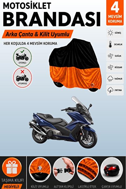 Cemku Double Black Top - Orange Bottom, Rear Bag Compatible Kymco Ak 550 Moto...