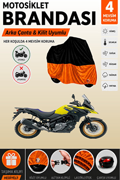 Cemku Double Black Top - Orange Bottom, Rear Bag Compatible Suzuki V-Strom 65...