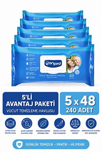 Canped CANPET VÜCUT TEMİZLEME HAVLUSU 48Lİ (5 ADET)