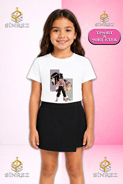 SİNREZ Set pentru fete ANIME GIRL TRIANGLE SQUARE PICTURE Tricou cu mânecă sc...