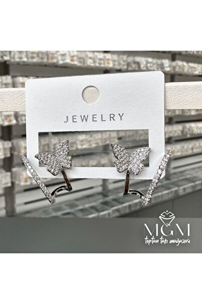 atastore2017 Zircon Stone Butterfly Detailed Earrings