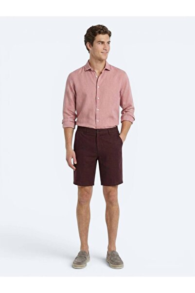 Kip Burgundy Plain Woven Jogging Fit Casual Cotton Blend Bermuda