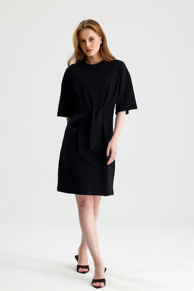 ROSE ARYA Black Tie-Up Knee-Length Dress