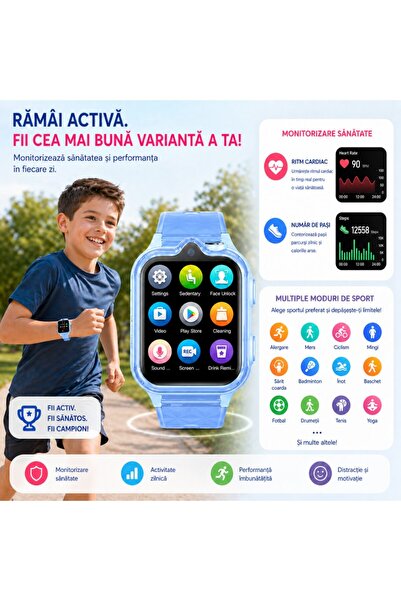 Techone Ceas Smartwatch Copii KT42, Dual Camera, Cu AI, GPS, Localizare, Super AMOLED, 4G LTE, SOS, Spion, Blue