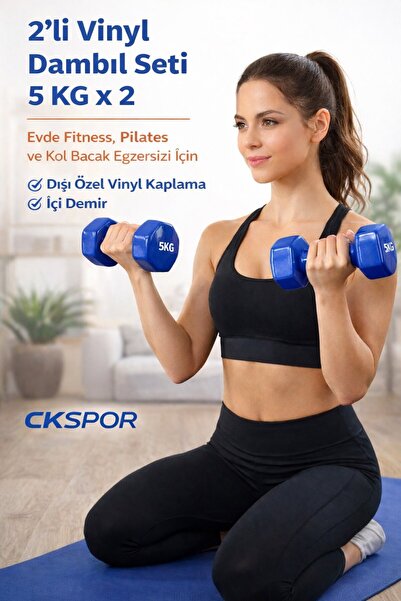 SLİPT 2’li Vinyl Dambıl Seti 5 Kg x 2 – Evde Fitness & Pilates İçin Vinil Kap...