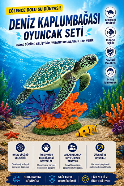 Penthouse Kaplumbağa Oyuncak Seti Gerçekçi Deniz Canlısı Figürü Dekorlu