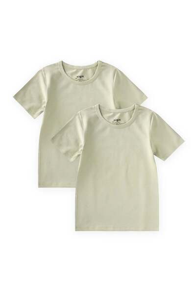 Cigit Double Short Sleeve Undershirt 2-9 Years Old Pistachio Green