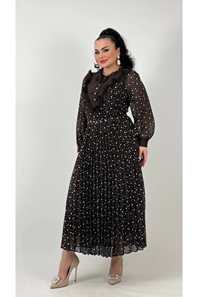 mardi exclusive Women's Plus Size Polka Dot Patterned Skirt Pleated Chiffon D...