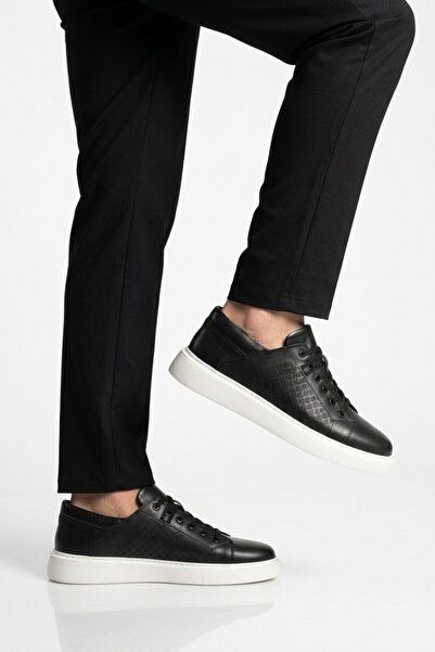 Aspor Black Genuine Leather (Large Size) Men's Casual Shoes