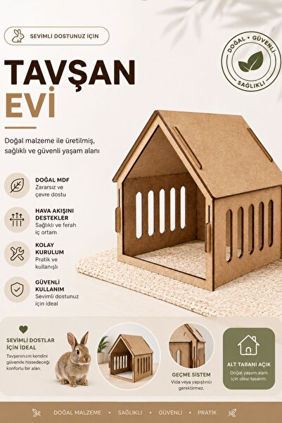 ALGWOOD Tavşan ve Kemirgenler İçin Hava Kanallı Doğal Ahşap Ev - Boyanabilir ...