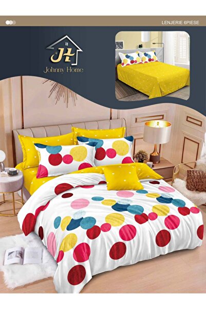Pucioasa Set de lenjerie de pat Finet din 6 piese, imprimeu vesel cu buline c...