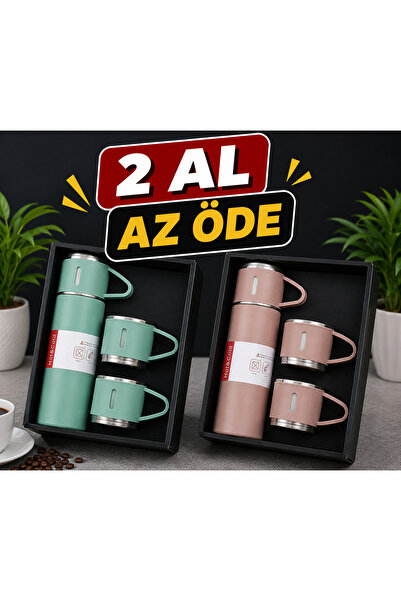 stainless steell 3 BARDAKLI TERMOS SETİ 2 AL AZ ÖDE