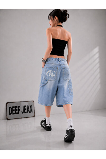 DEEFWEAR Y2K NAKIŞLI BAGGY JEAN ŞORT BERMUDA/ŞORTALON