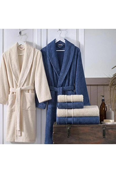 Özdilek Colourist Family Bathrobe Set Indigo-Cream