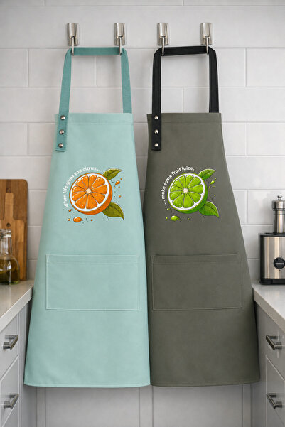 Hulganz Kitchen Apron Set of 2 Stain-Resistant Water-Repellent Fabric Fade-Re...