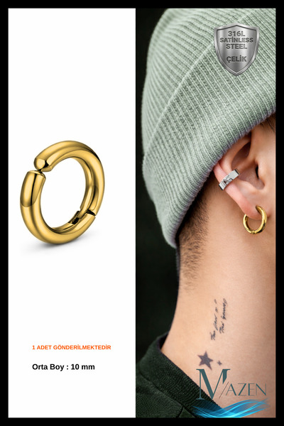 MAZEN Gold Compressive Non-Perforated Fake 316L Stainless Steel Unisex Earrin...